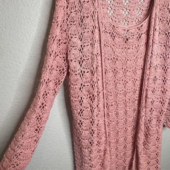 Vintage J.M. Pink Hand Crochet Blush Pink Dress and Cardigan Sz Large - Picture 12 of 16